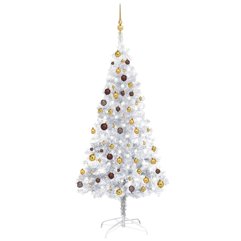 VidaXL Kunstkerstboom met verlichting en kerstballen 180 cm PET zilver