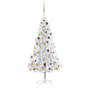VidaXL Kunstkerstboom met verlichting en kerstballen 210 cm PET zilver - afbeelding 1