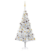 VidaXL Kunstkerstboom met verlichting en kerstballen 240 cm PET zilver - afbeelding 1