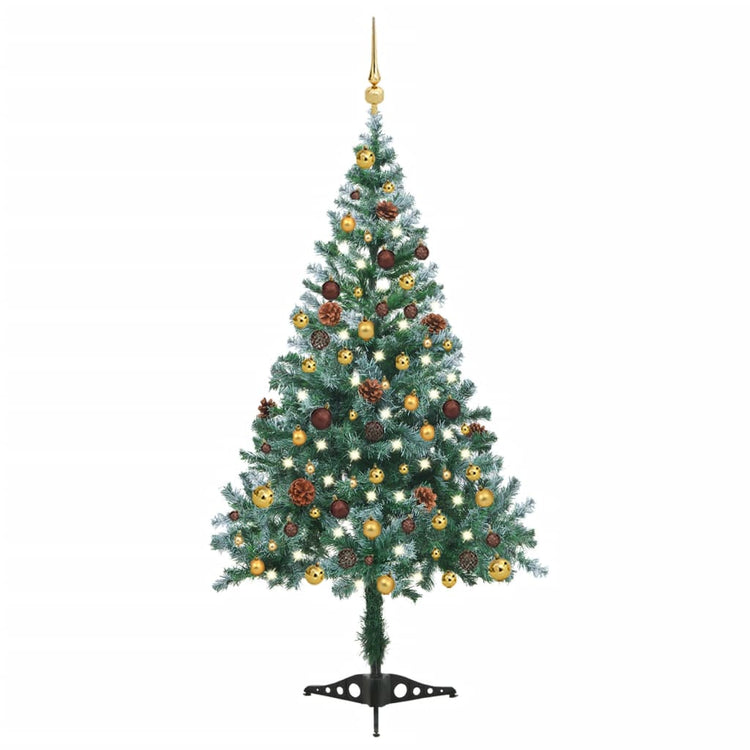 VidaXL Kunstkerstboom met verlichting ballen sneeuw dennenappel 150 cm