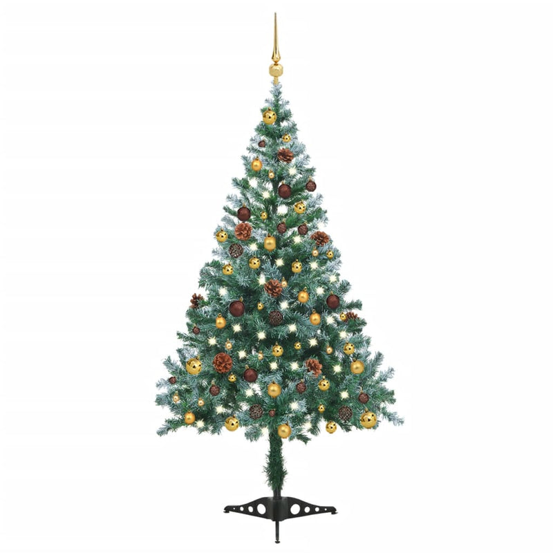 VidaXL Kunstkerstboom met verlichting ballen sneeuw dennenappel 150 cm