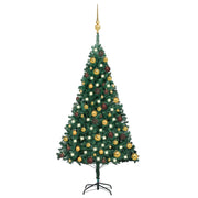 VidaXL Kunstkerstboom met verlichting en kerstballen 120 cm PVC groen - afbeelding 1