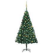 VidaXL Kunstkerstboom met verlichting en kerstballen 180 cm PVC groen - afbeelding 1