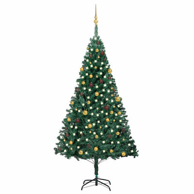 Vidaxl kunstkerstboom met verlichting en kerstballen 240 cm groen