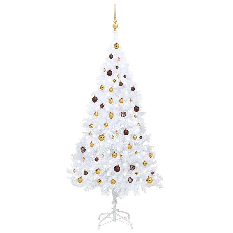 VidaXL Kunstkerstboom met verlichting en kerstballen 210 cm PVC wit