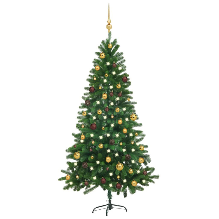 VidaXL Kunstkerstboom met verlichting en kerstballen 180 cm groen