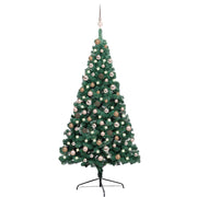 Vidaxl kunstkerstboom met verlichting en kerstballen half 180 cm groen - afbeelding 1