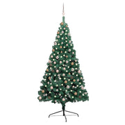 Vidaxl kunstkerstboom met verlichting en kerstballen half 210 cm groen - afbeelding 1
