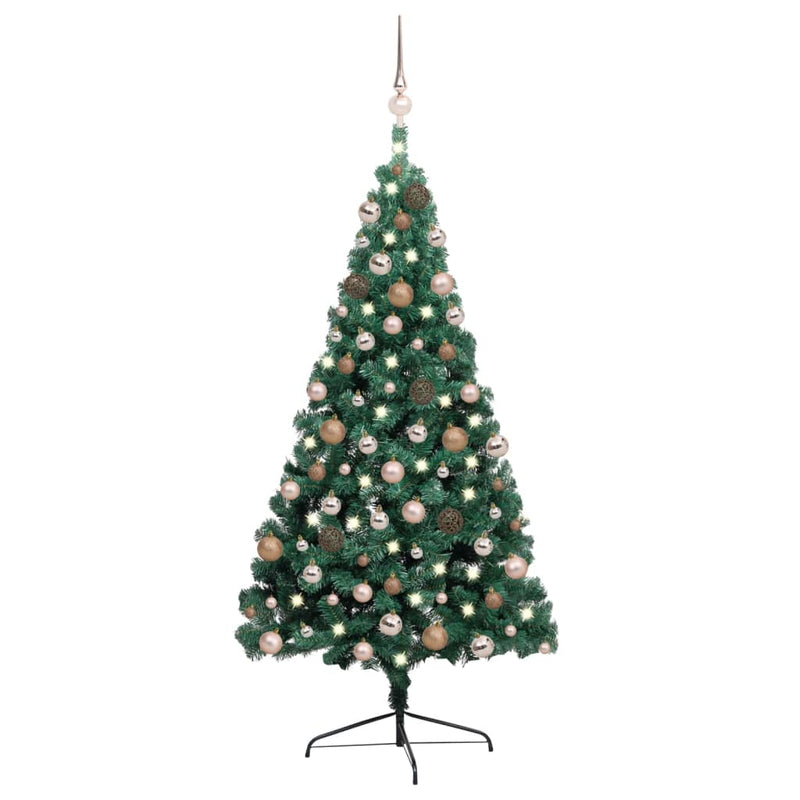 VidaXL Kunstkerstboom met verlichting en kerstballen half 240 cm groen