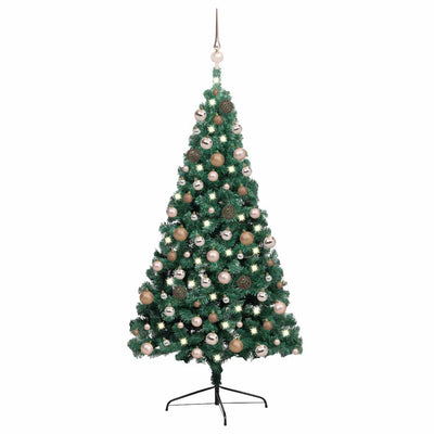 Vidaxl kunstkerstboom met verlichting en kerstballen half 240 cm groen