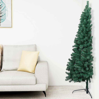 Vidaxl kunstkerstboom met verlichting en kerstballen half 240 cm groen