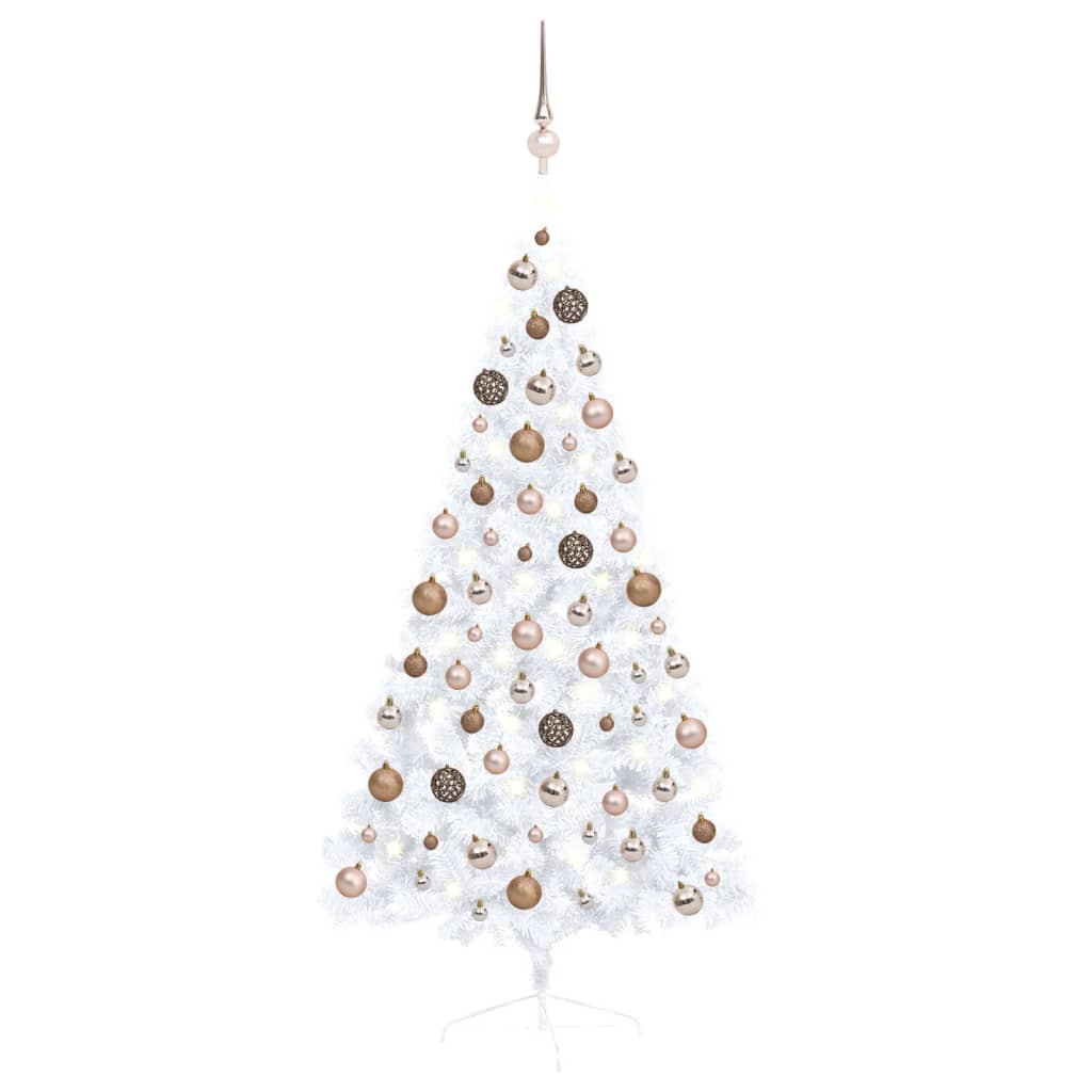 VidaXL Kunstkerstboom met verlichting en kerstballen half 150 cm wit