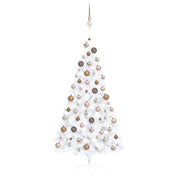 VidaXL Kunstkerstboom met verlichting en kerstballen half 150 cm wit - afbeelding 1