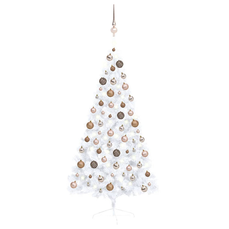 VidaXL Kunstkerstboom met verlichting en kerstballen half 150 cm wit
