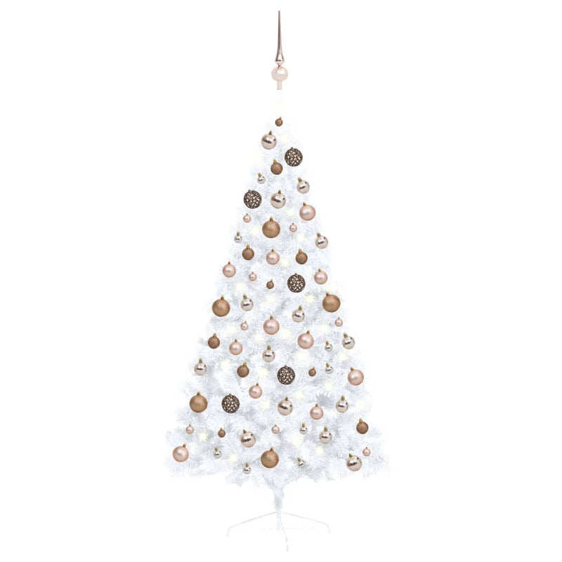 VidaXL Kunstkerstboom met verlichting en kerstballen half 150 cm wit