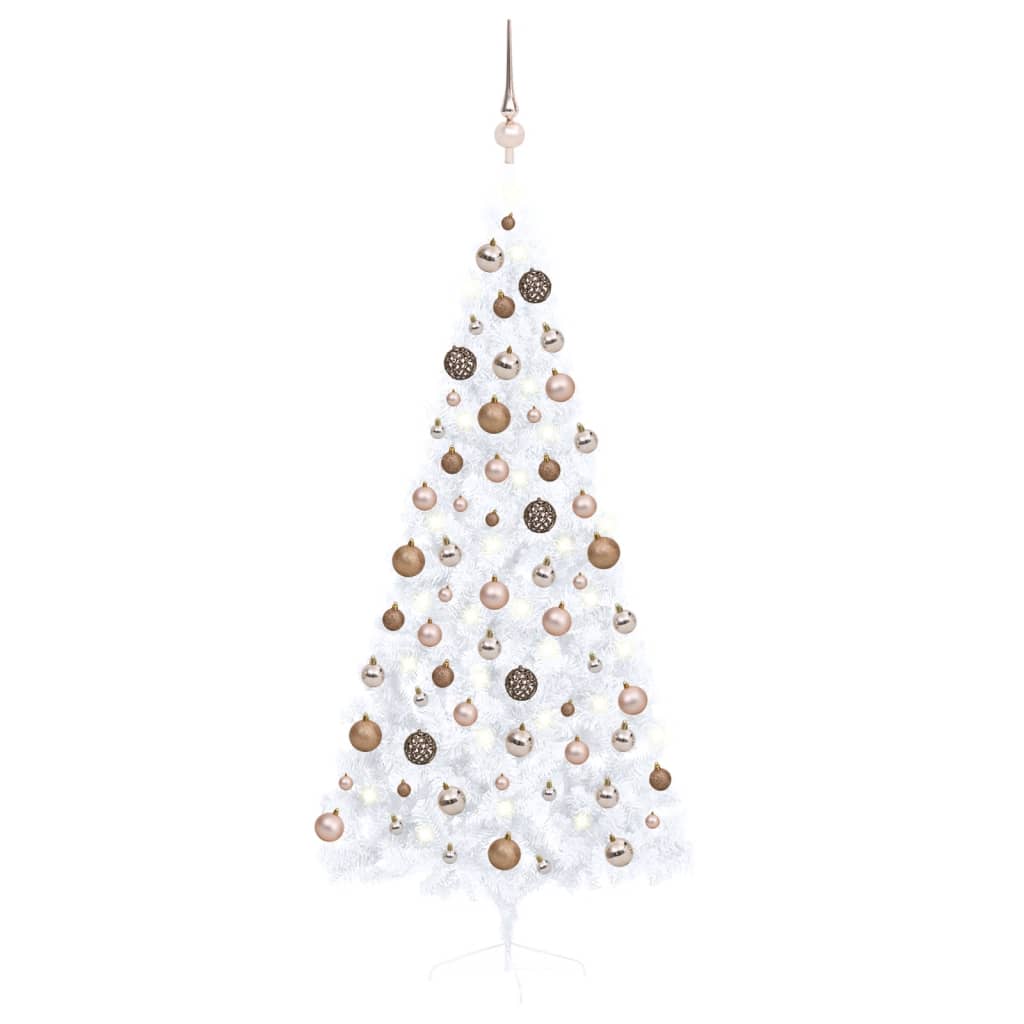 VidaXL Kunstkerstboom met verlichting en kerstballen half 180 cm wit