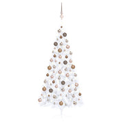 VidaXL Kunstkerstboom met verlichting en kerstballen half 180 cm wit - afbeelding 1