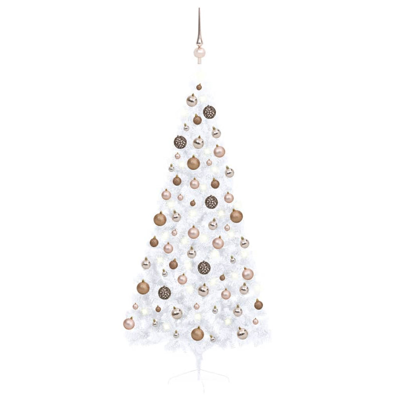 VidaXL Kunstkerstboom met verlichting en kerstballen half 180 cm wit