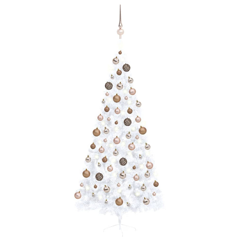 VidaXL Kunstkerstboom met verlichting en kerstballen half 210 cm wit