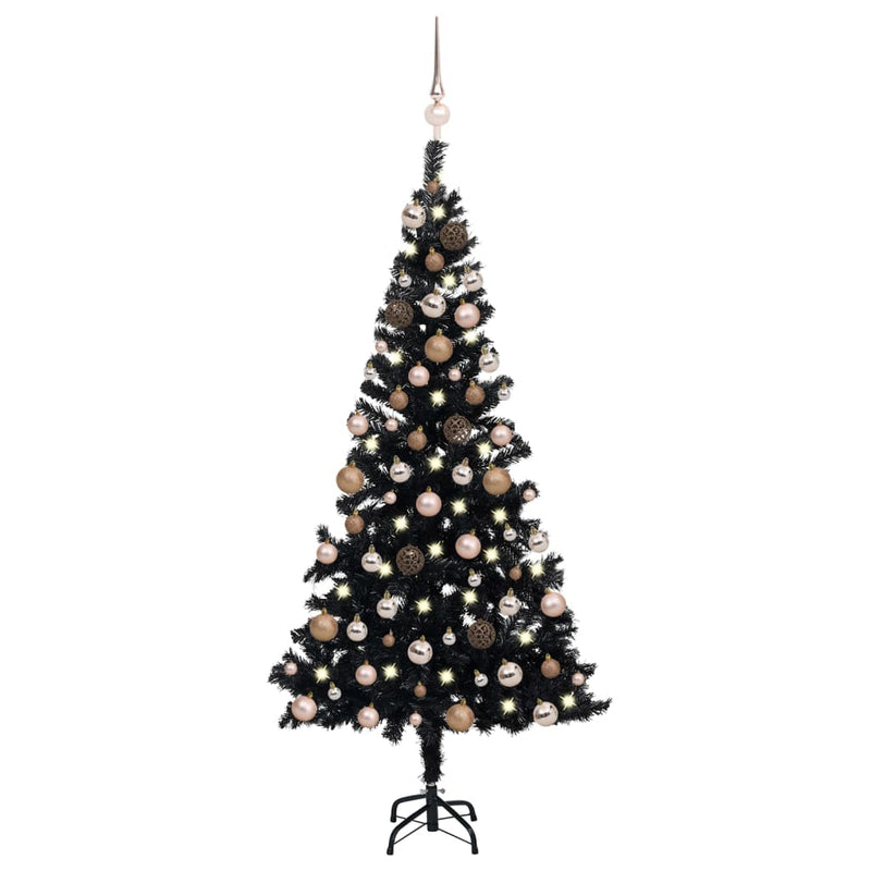 VidaXL Kunstkerstboom met verlichting en kerstballen 120 cm PVC zwart