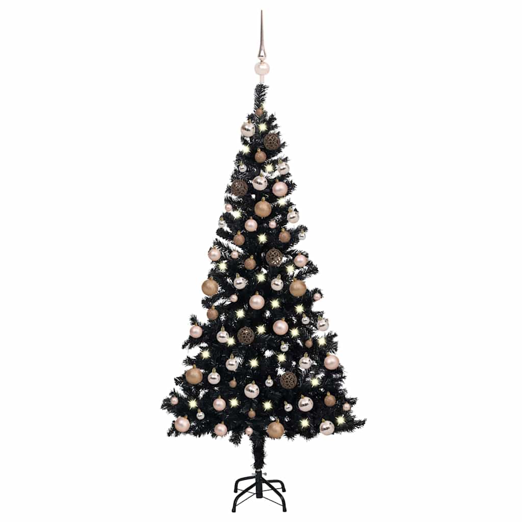 Vidaxl kunstkerstboom met verlichting en kerstballen 120 cm pvc zwart