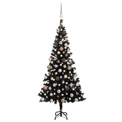 Vidaxl kunstkerstboom met verlichting en kerstballen 180 cm pvc zwart