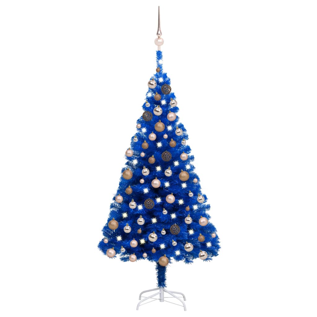 VidaXL Kunstkerstboom met verlichting en kerstballen 150 cm PVC blauw