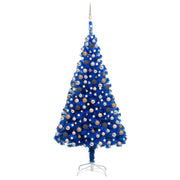 VidaXL Kunstkerstboom met verlichting en kerstballen 210 cm PVC blauw - afbeelding 1