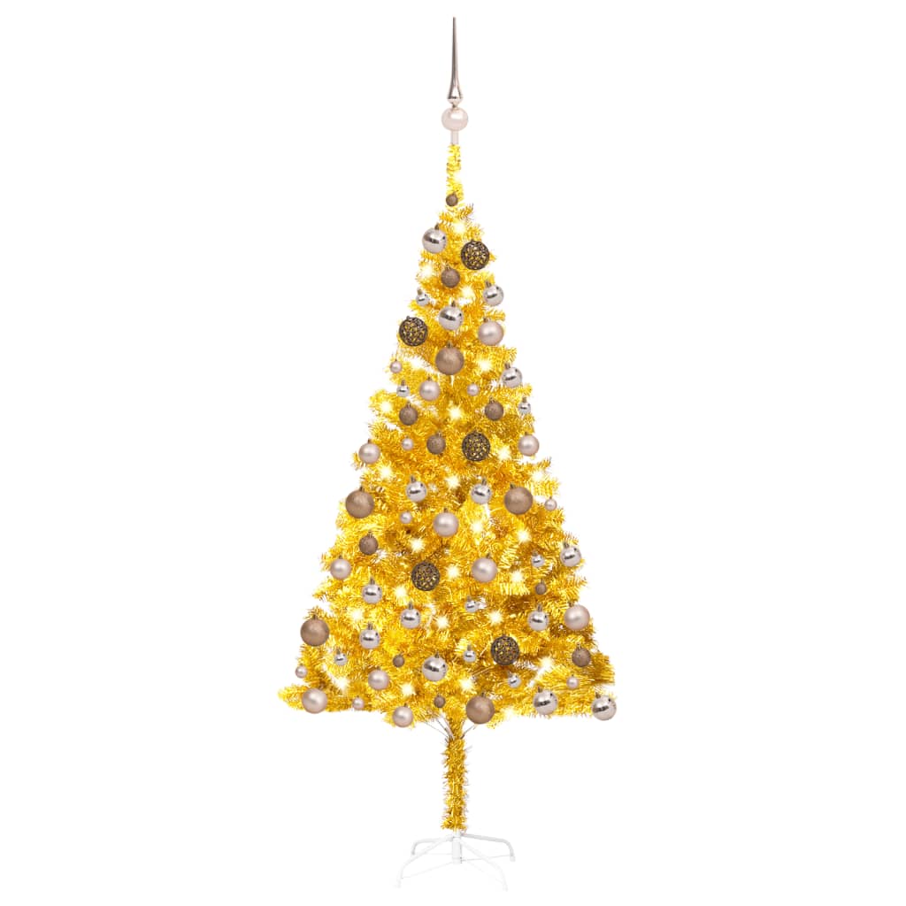 VidaXL Kunstkerstboom met verlichting en kerstballen 180 cm PET goud