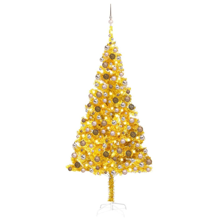 VidaXL Kunstkerstboom met verlichting en kerstballen 240 cm PET goud