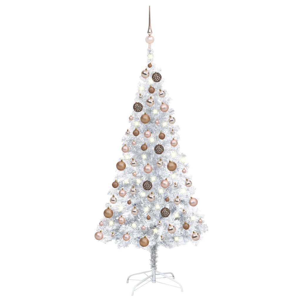 VidaXL Kunstkerstboom met verlichting en kerstballen 150 cm PET zilver