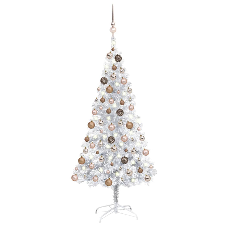VidaXL Kunstkerstboom met verlichting en kerstballen 150 cm PET zilver