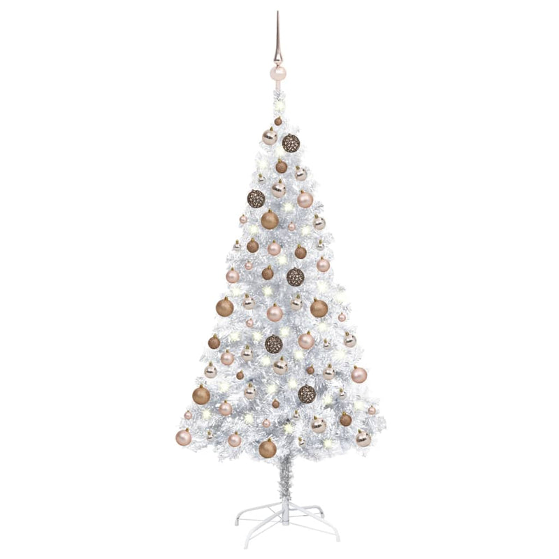 VidaXL Kunstkerstboom met verlichting en kerstballen 150 cm PET zilver