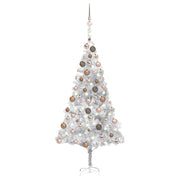 VidaXL Kunstkerstboom met verlichting en kerstballen 180 cm PET zilver - afbeelding 1