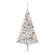 VidaXL Kunstkerstboom met verlichting en kerstballen 210 cm PET zilver - afbeelding 1