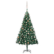 Vidaxl kunstkerstboom met verlichting en kerstballen 150 cm pvc groen - afbeelding 1