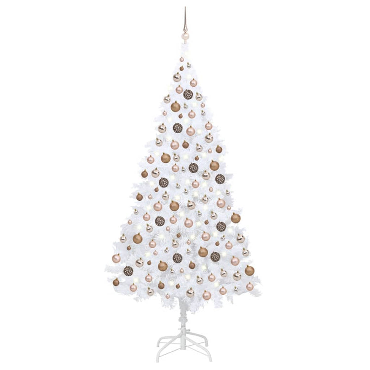 VidaXL Kunstkerstboom met verlichting en kerstballen 210 cm PVC wit