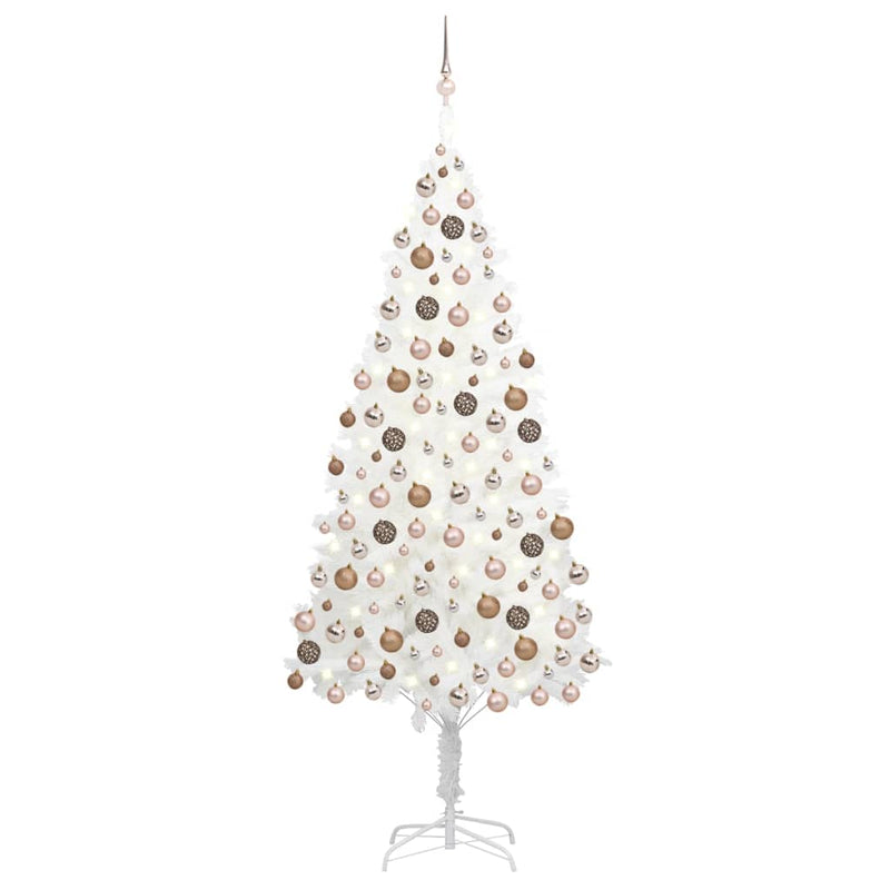 VidaXL Kunstkerstboom met verlichting en kerstballen 210 cm PVC wit