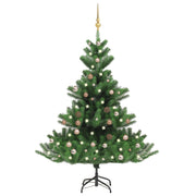 VidaXL Kunstkerstboom Nordmann met LED's en kerstballen 120 cm groen - afbeelding 1