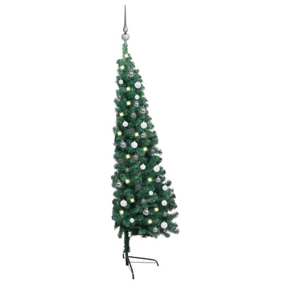 Vidaxl kunstkerstboom met verlichting en kerstballen half 120 cm groen