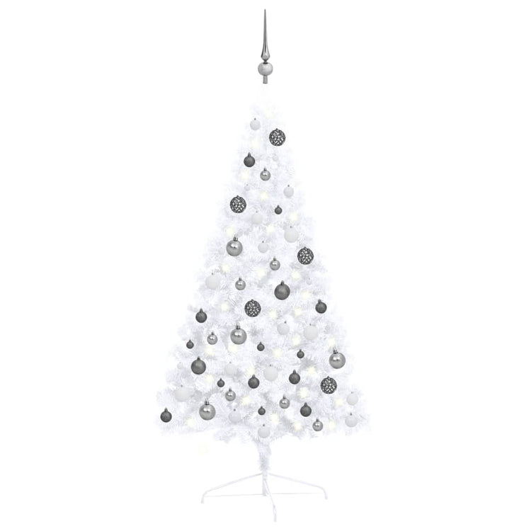 VidaXL Kunstkerstboom met verlichting en kerstballen half 120 cm wit