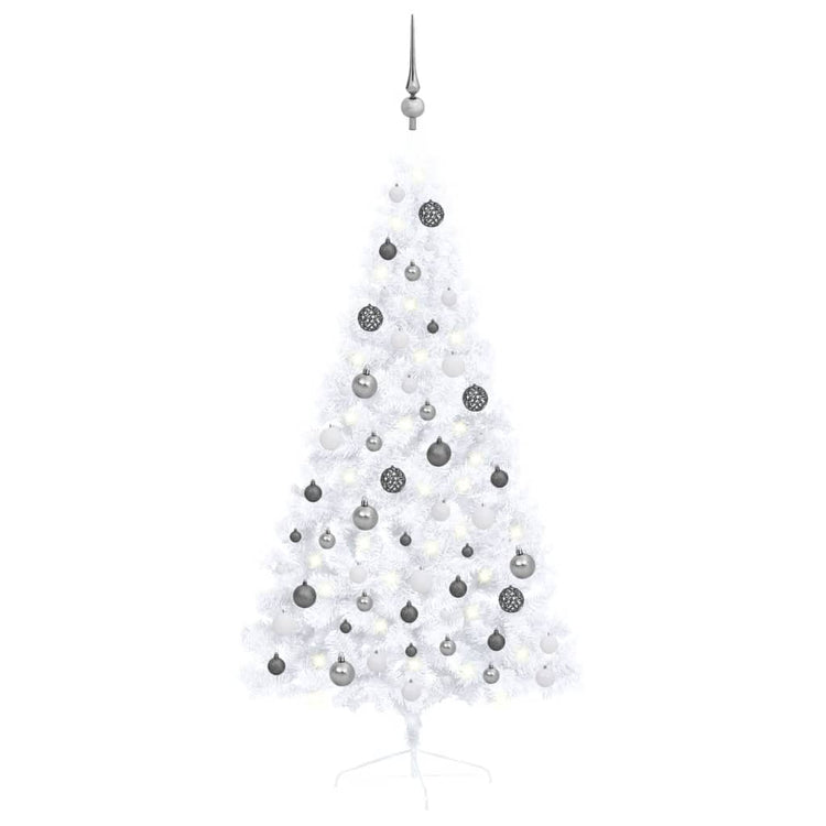 VidaXL Kunstkerstboom met verlichting en kerstballen half 150 cm wit