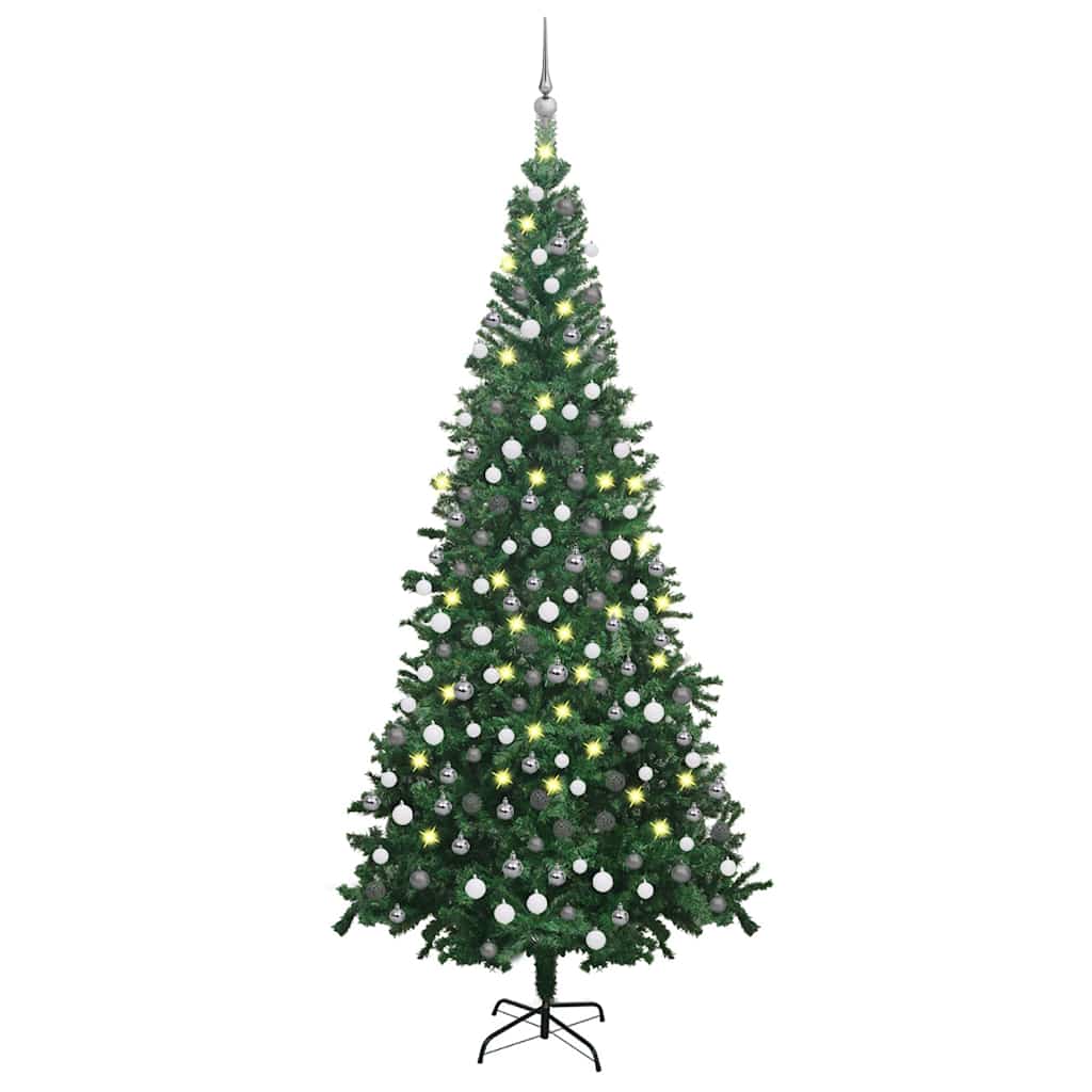 Vidaxl kunstkerstboom met verlichting en kerstballen l 240 cm groen