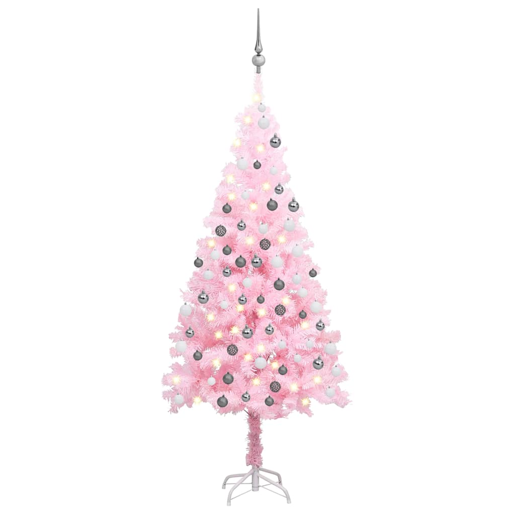 Vidaxl kunstkerstboom met verlichting en kerstballen 150 cm pvc roze