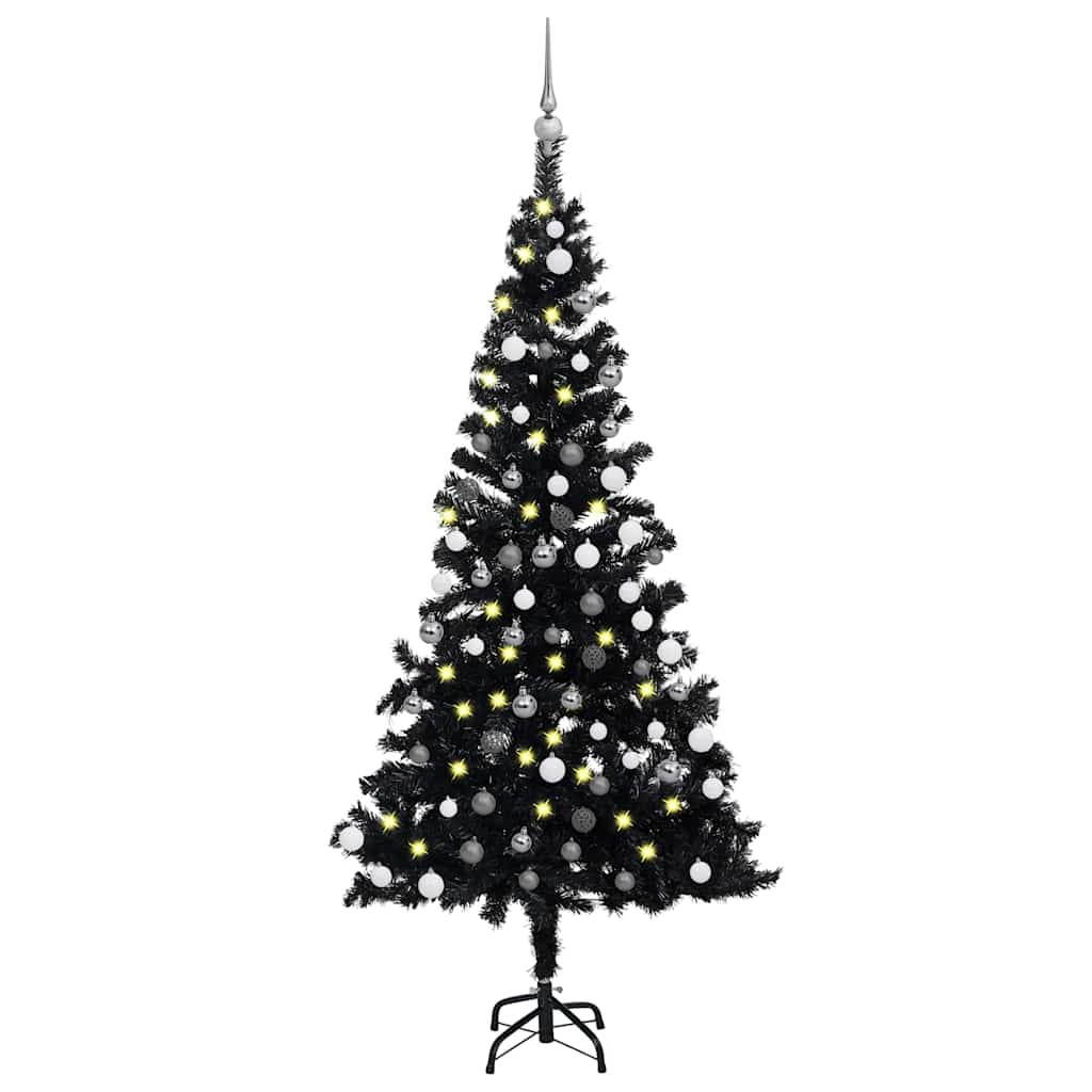 Vidaxl kunstkerstboom met verlichting en kerstballen 120 cm pvc zwart