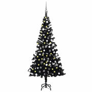 Vidaxl kunstkerstboom met verlichting en kerstballen 180 cm pvc zwart - afbeelding 1