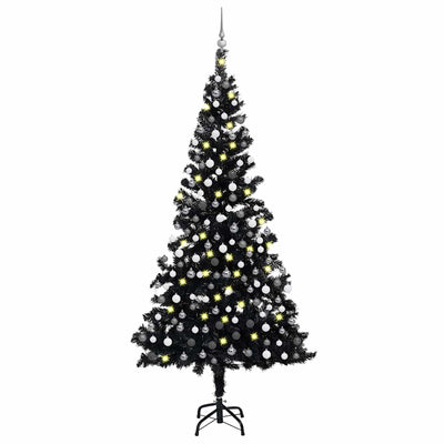 Vidaxl kunstkerstboom met verlichting en kerstballen 210 cm pvc zwart