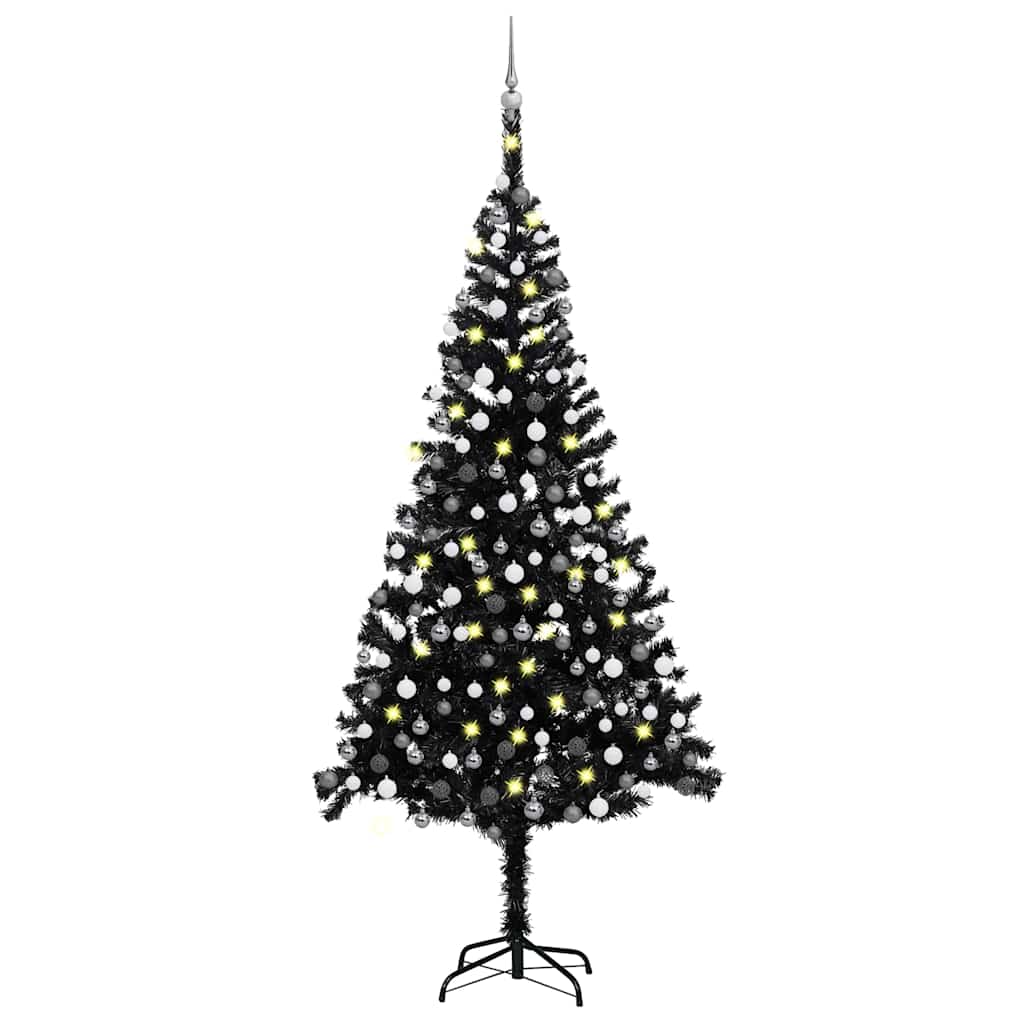 Vidaxl kunstkerstboom met verlichting en kerstballen 240 cm pvc zwart
