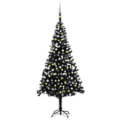 Vidaxl kunstkerstboom met verlichting en kerstballen 240 cm pvc zwart