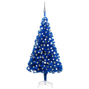 VidaXL Kunstkerstboom met verlichting en kerstballen 180 cm PVC blauw - afbeelding 1